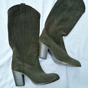 Frye Ilana Olive Suede Slouch Tall Boots Size 9